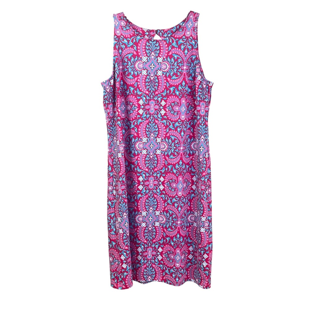 Talbots Effortless Pink Blue Jersey Medallion Open Back Sleevleless Dress Medium